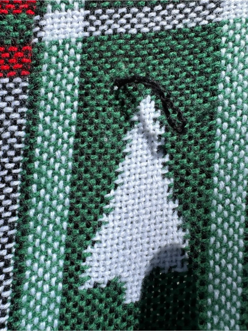 Holiday Plaid Throw Blanket with Pine Tree Motif - Red & Green reversible fringe
